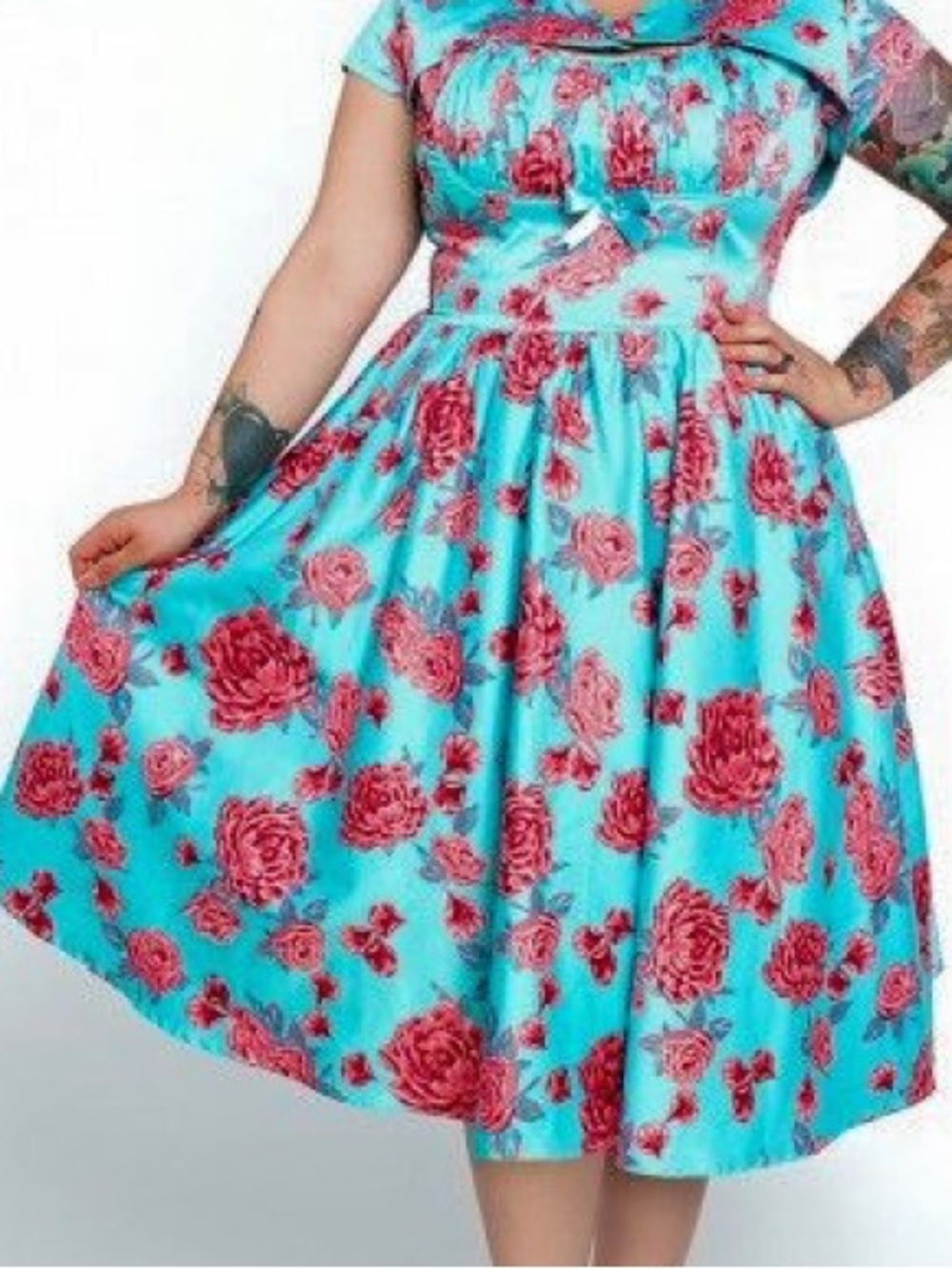 Pinup Couture Blue Pink Rose Evelyn Dress 2X Pinupgirl Clothing